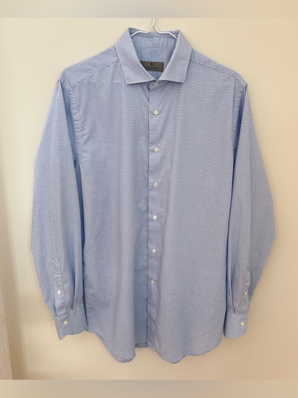 Canali Made in Italy - Blue Micro-Check Men's Dress Shirt